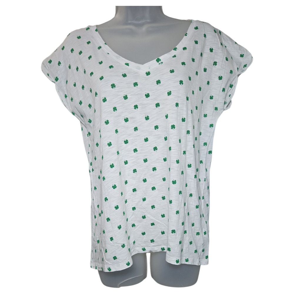 Cynthia Rowley Wom Large Shamrock Fitted Tee Tshirt St Patricks Day Cute Fun EUC